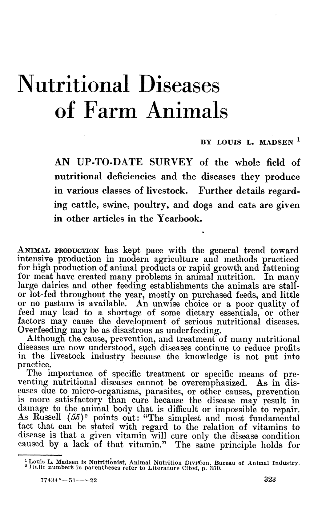 Nutritional Diseases of Farm Animals