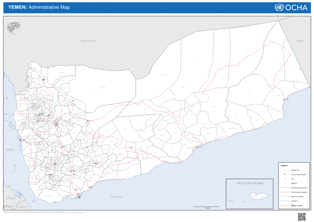 YEMEN: Administrative Map N 44 46 48 50 52 9 RI 1 P