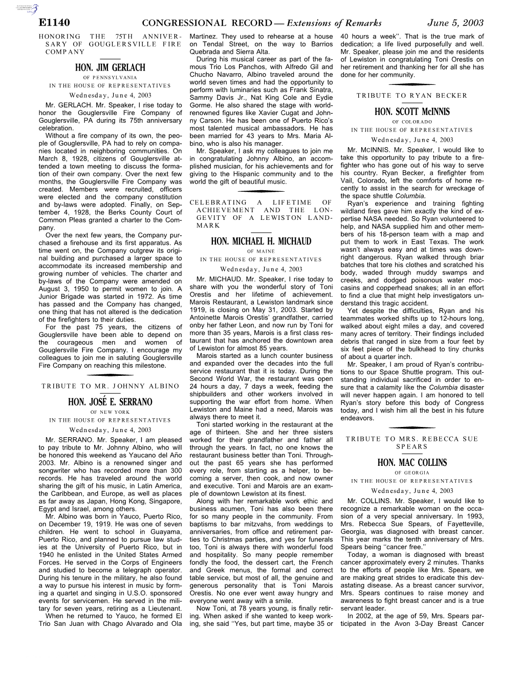 CONGRESSIONAL RECORD— Extensions of Remarks E1140 HON