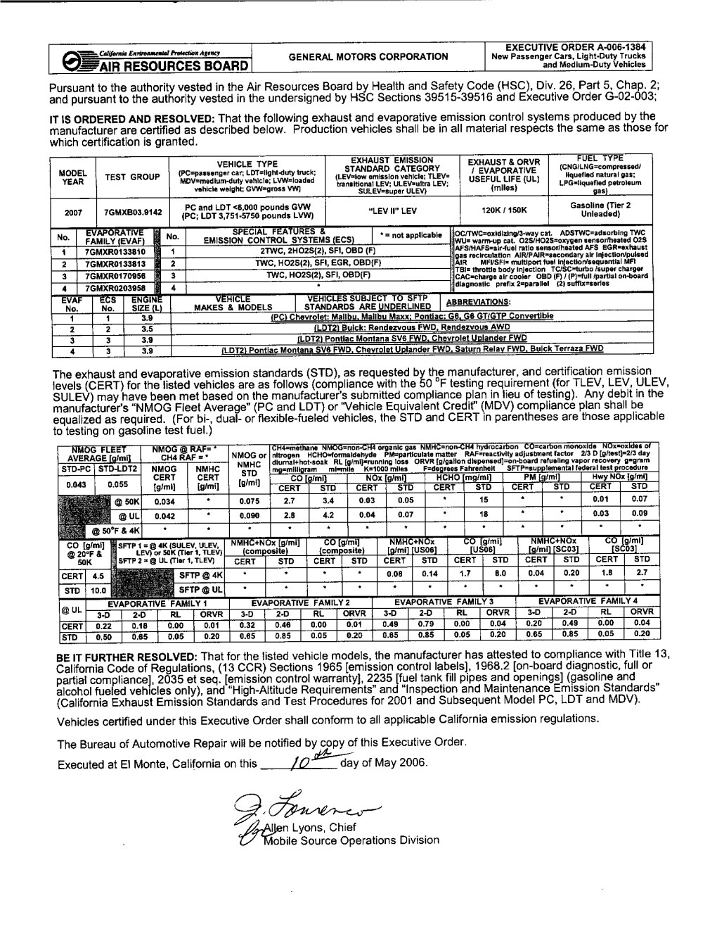 Executive Order: 2007 GMC PC-LDT A-006-1384