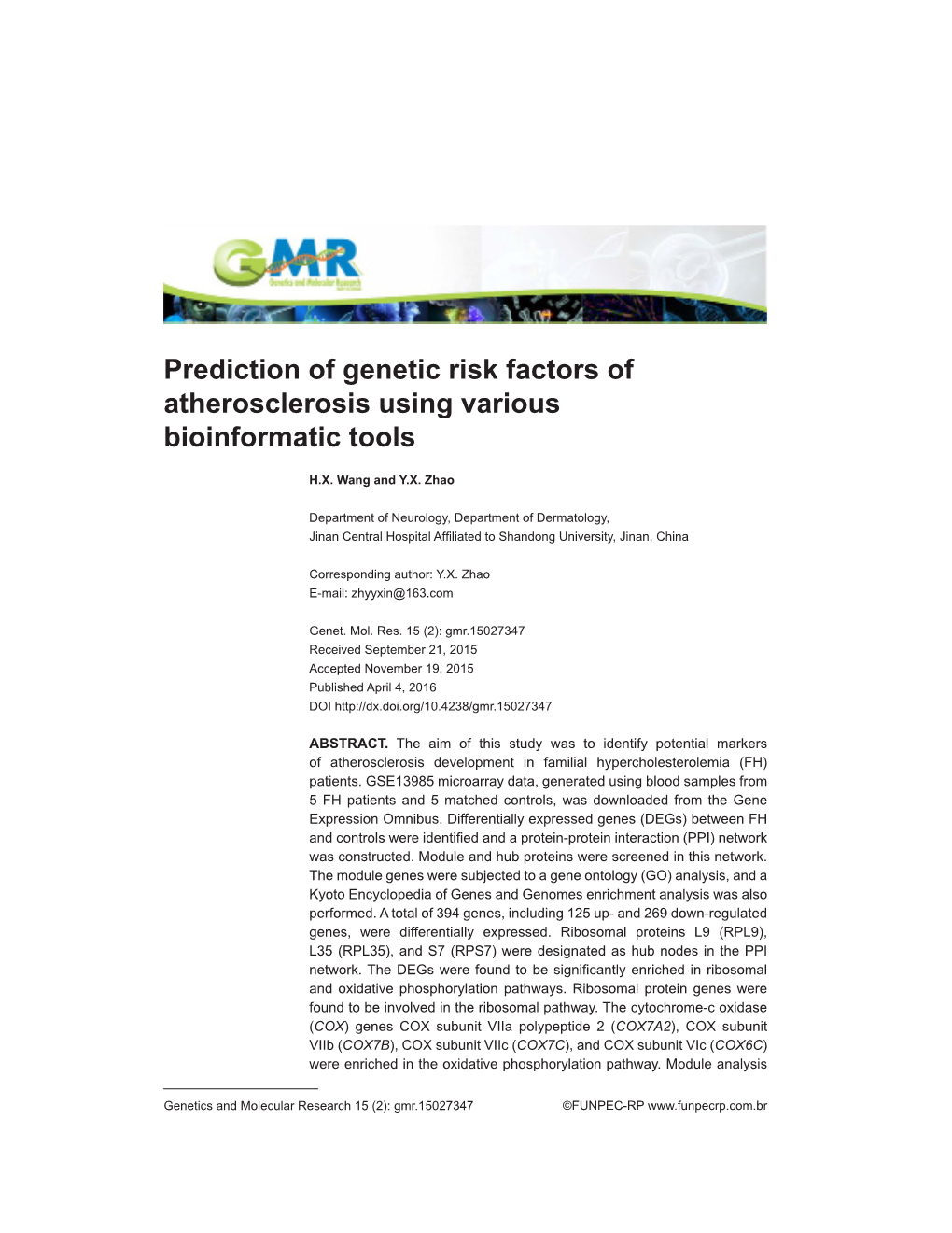 Prediction of Genetic Risk Factors of Atherosclerosis Using Various Bioinformatic Tools