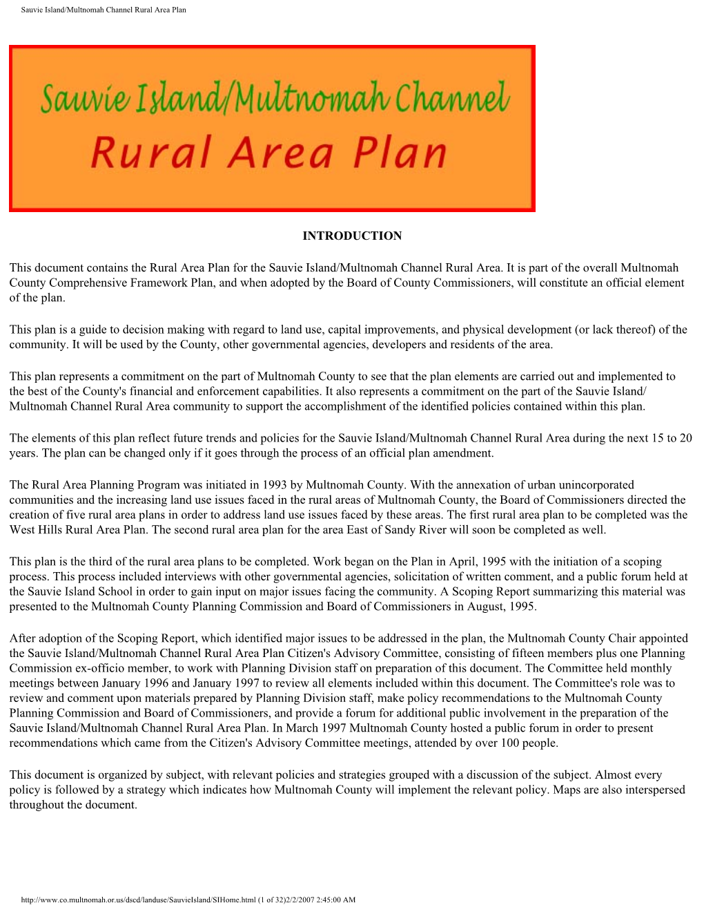 Sauvie Island/Multnomah Channel Rural Area Plan