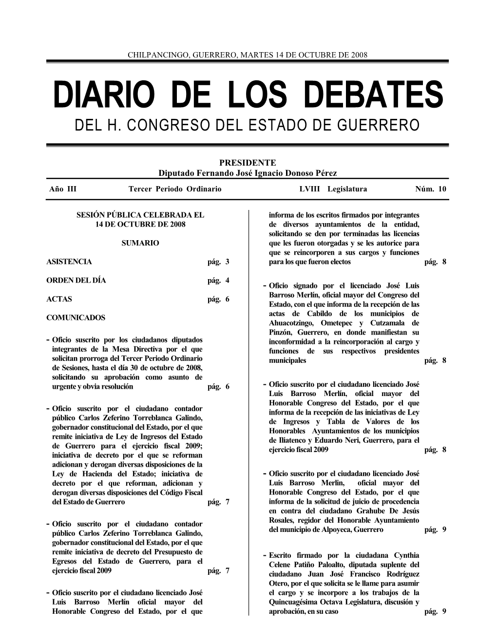 Diario De Los Debates Del H