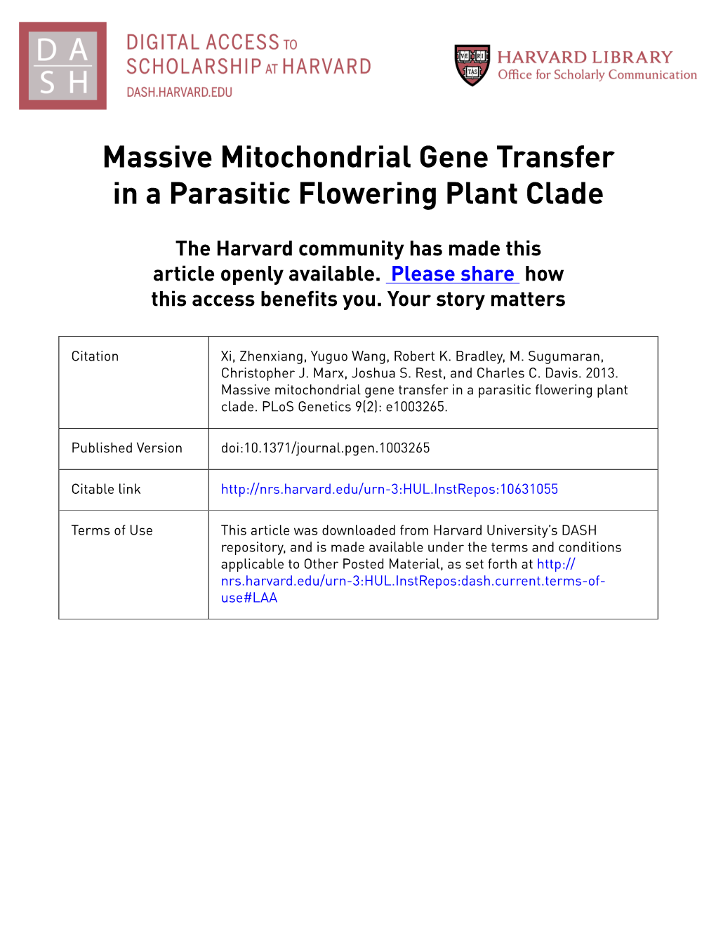 Massive Mitochondrial Gene Transfer in a Parasitic Flowering Plant Clade