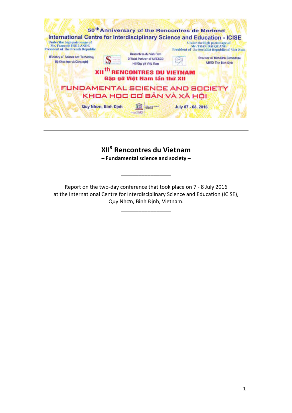 Xiie Rencontres Du Vietnam – Fundamental Science and Society –