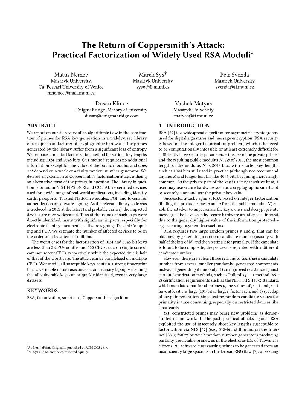 The Return of Coppersmith's Attack:Practical Factorization of Widely Used RSA Moduli