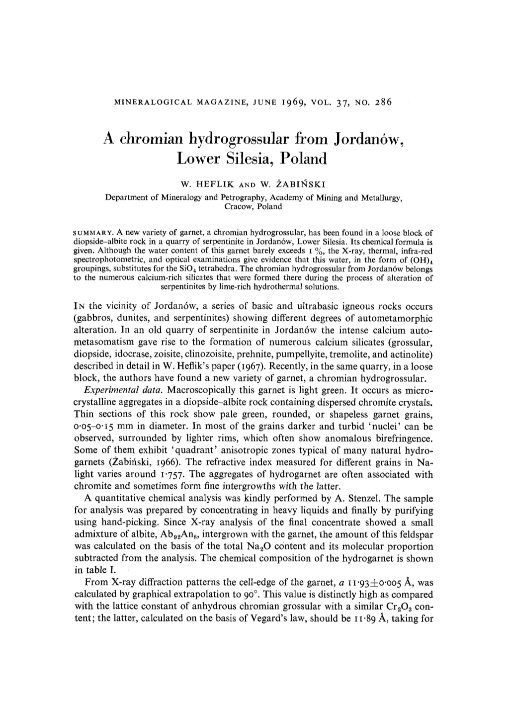 A Chromian Hydrogrossular from Jordan6w, Lower Silesia, Poland