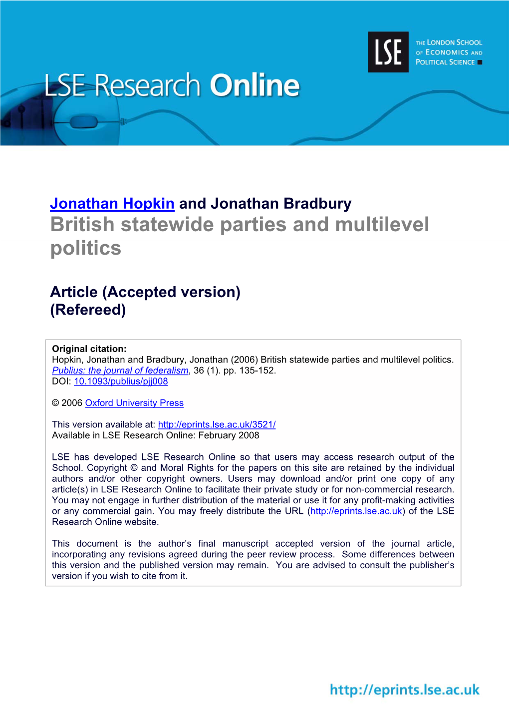 British Statewide Parties and Multilevel Politics