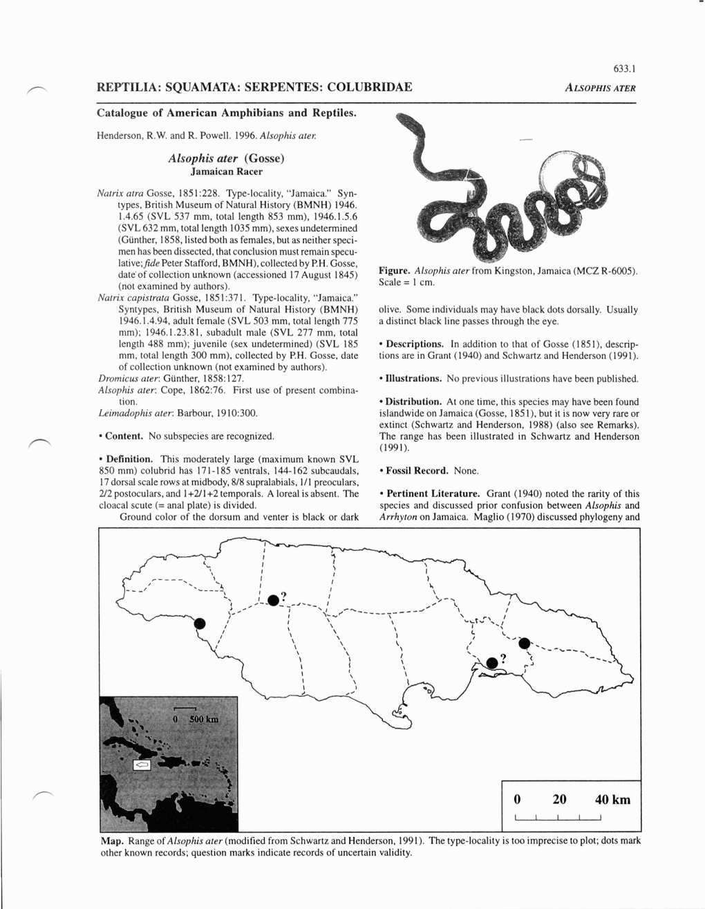 REPTILIA: SQUAMATA: SERPENTES: COLUBRIDAE Catalogue of American Amphibians and Reptiles