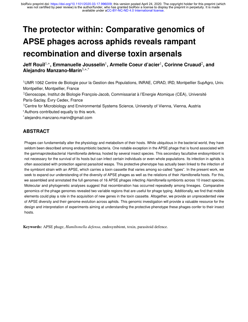 Comparative Genomics of APSE Phages Across Aphids