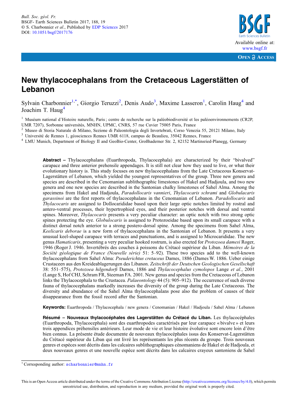 New Thylacocephalans from the Cretaceous Lagerstätten of Lebanon