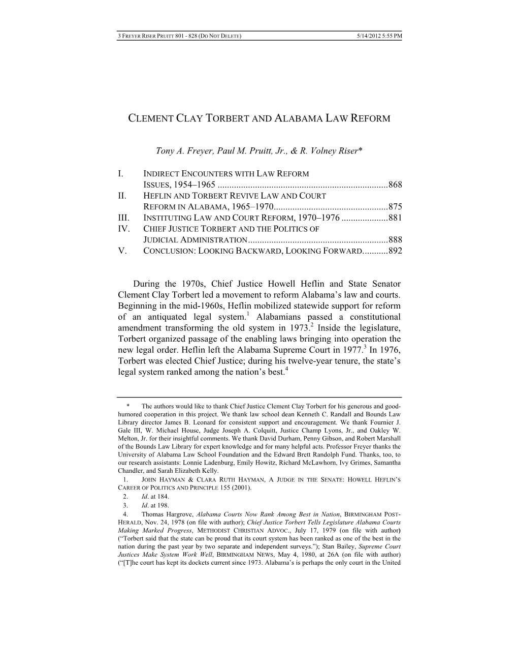 CLEMENT CLAY TORBERT and ALABAMA LAW REFORM Tony A