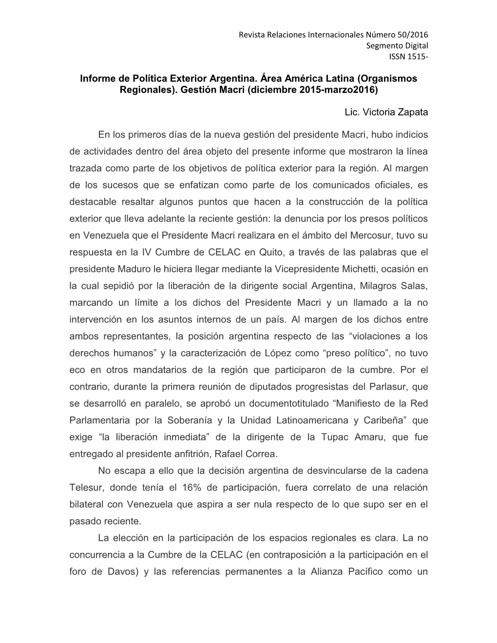 Gestión Macri (Diciembre 2015-Marzo2016)