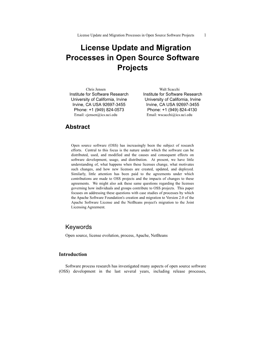 License Update and Migration Processes in Open Source Software Projects 1 License Update and Migration Processes in Open Source Software Projects