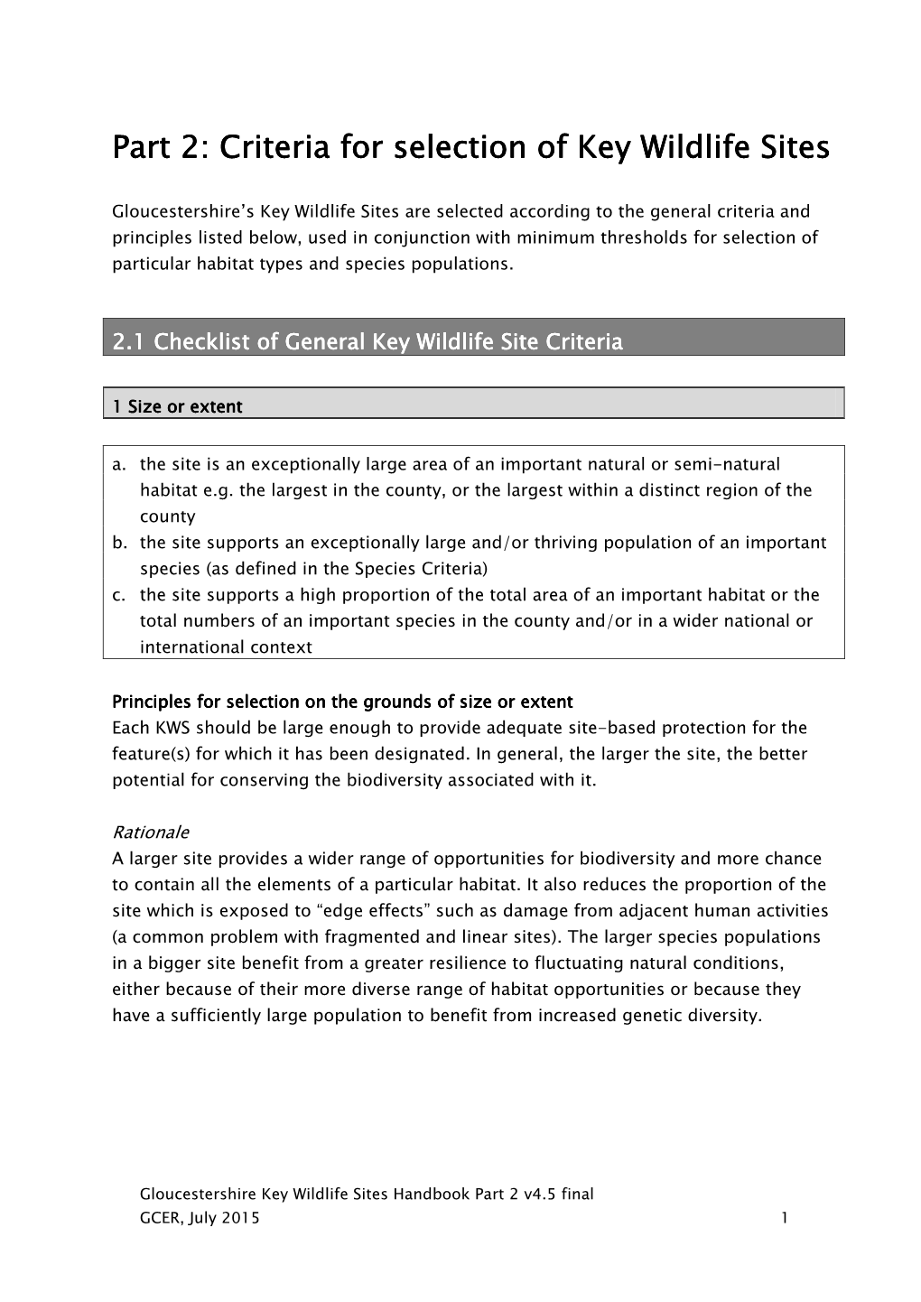 Gloucestershire Key Wildlife Sites Handbook Part 2 V4.5 Final GCER, July 2015 1