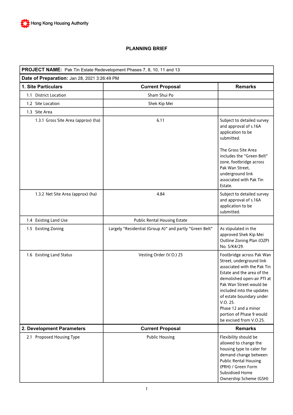 Pak Tin Estate Redevelopment Phases 7, 8, 10, 11 and 13 Date of Preparation: Jan 28, 2021 3:26:49 PM 1