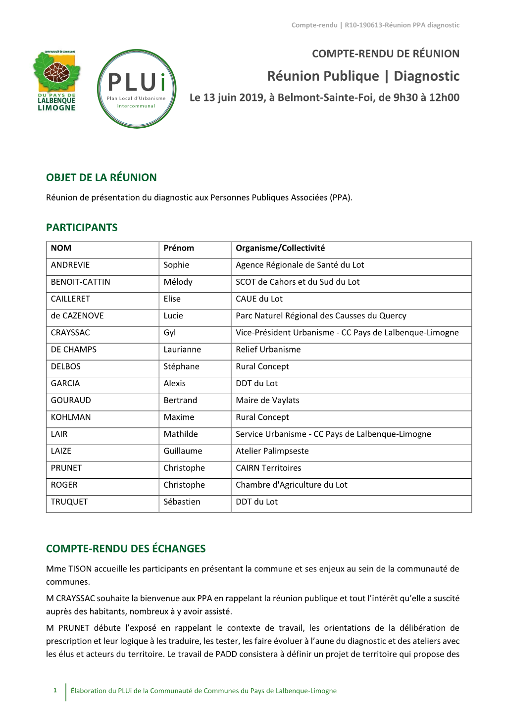 Réunion Publique | Diagnostic Le 13 Juin 2019, À Belmont-Sainte-Foi, De 9H30 À 12H00