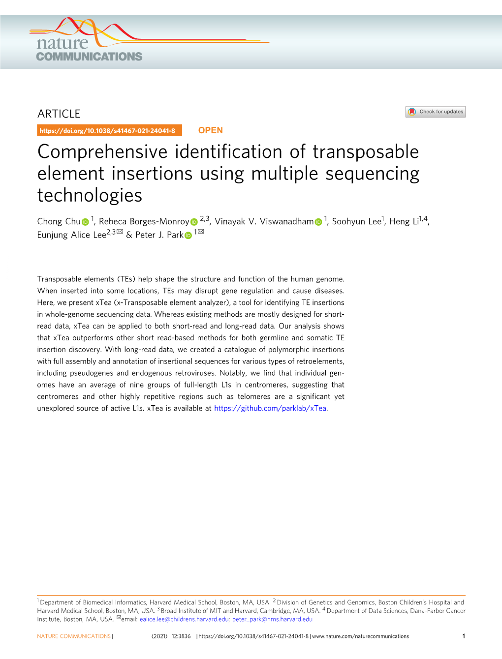 Comprehensive Identification of Transposable Element Insertions