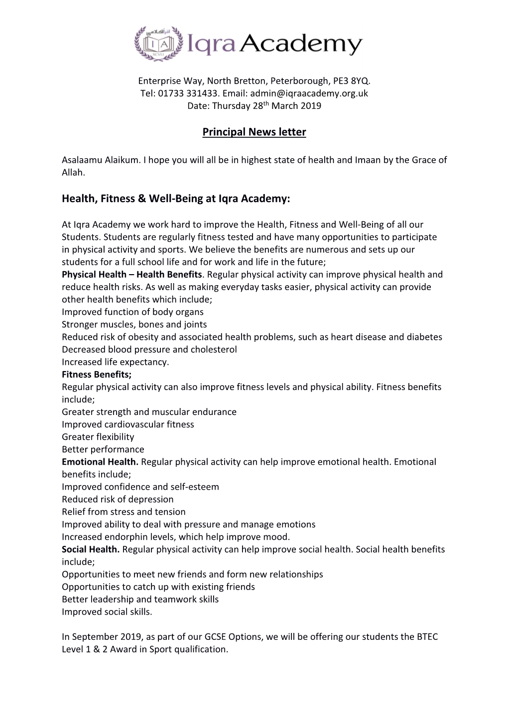 Principals News 28Th March 19