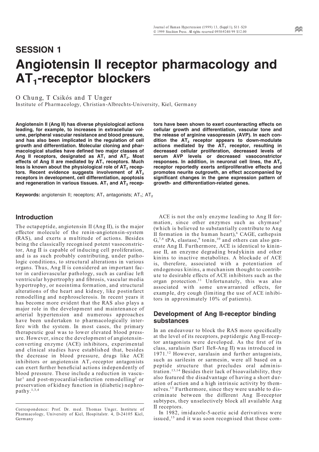 Angiotensin II Receptor Pharmacology and AT1-Receptor Blockers