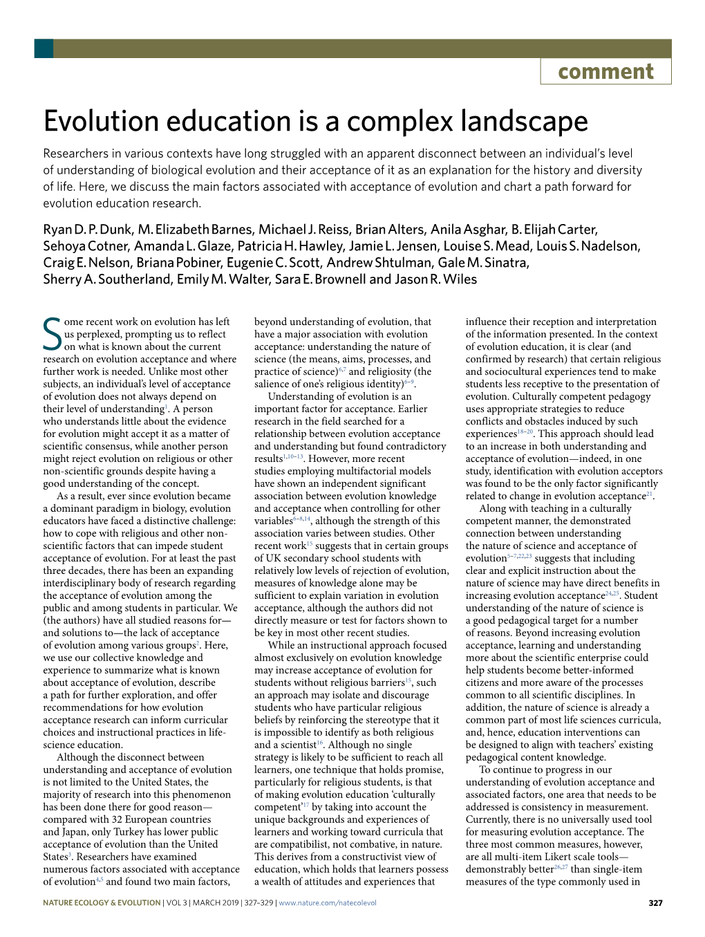 Evolution Education Is a Complex Landscape