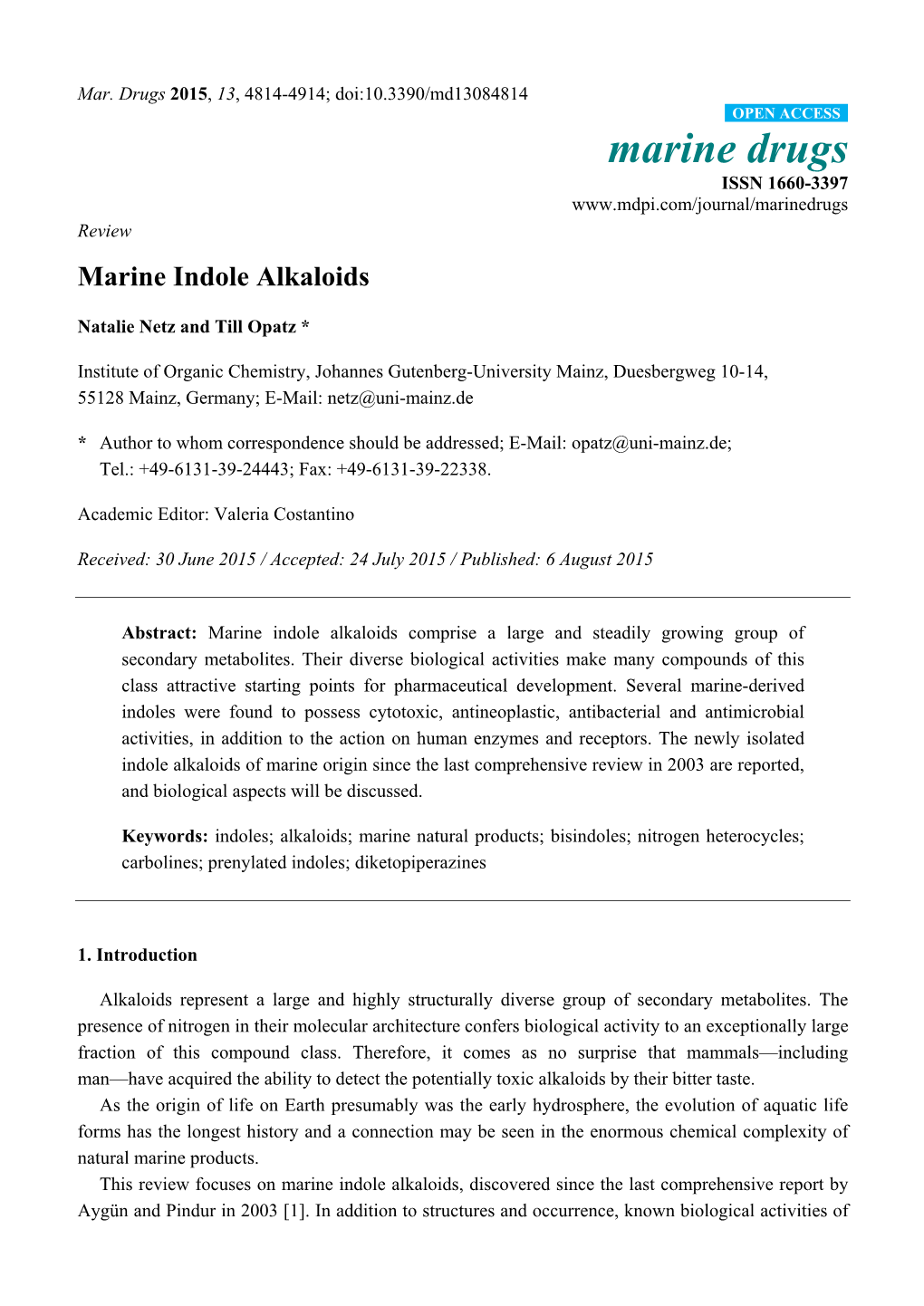 Marine Indole Alkaloids