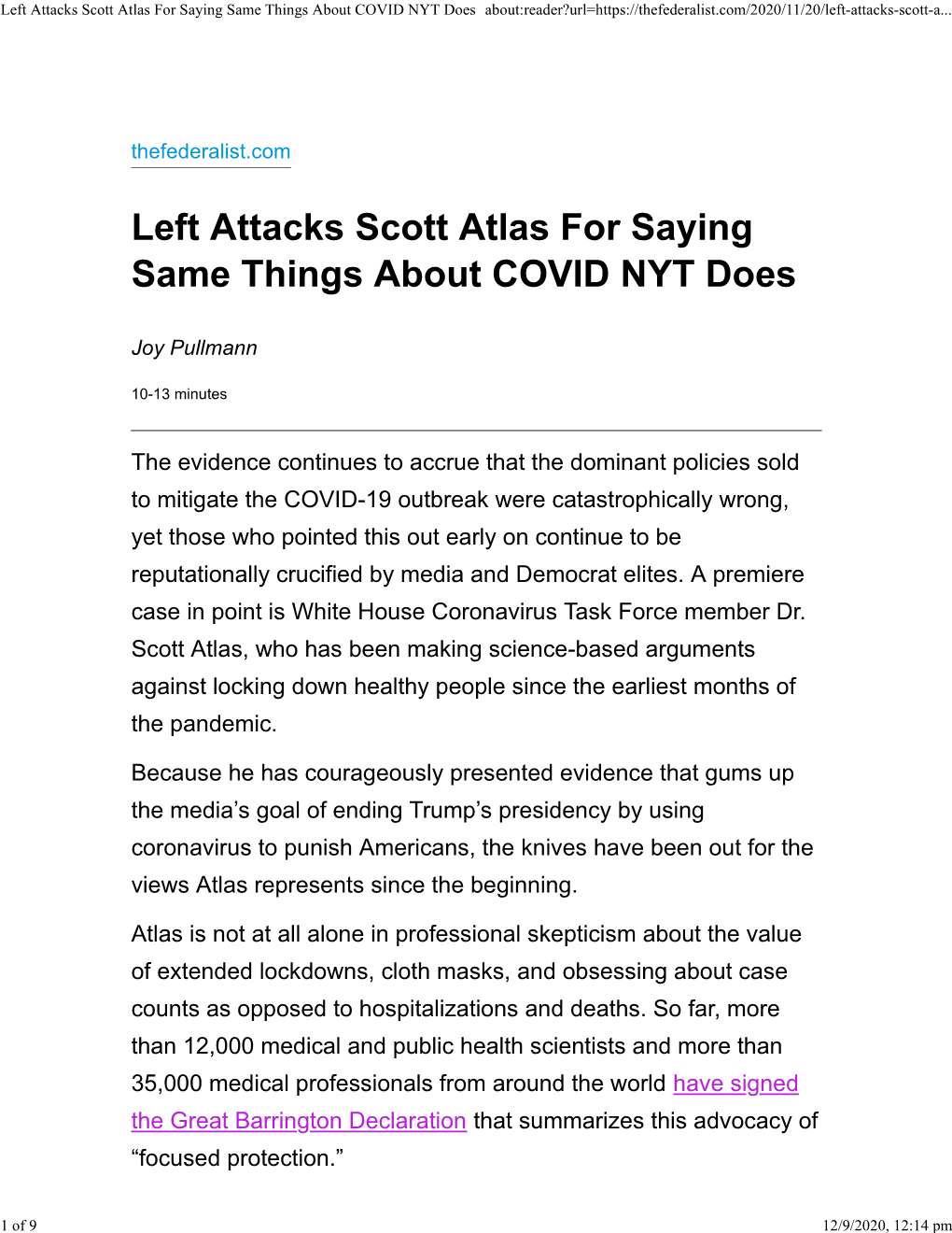 Left Attacks Scott Atlas for Saying Same Things About COVID NYT Does About:Reader?Url=