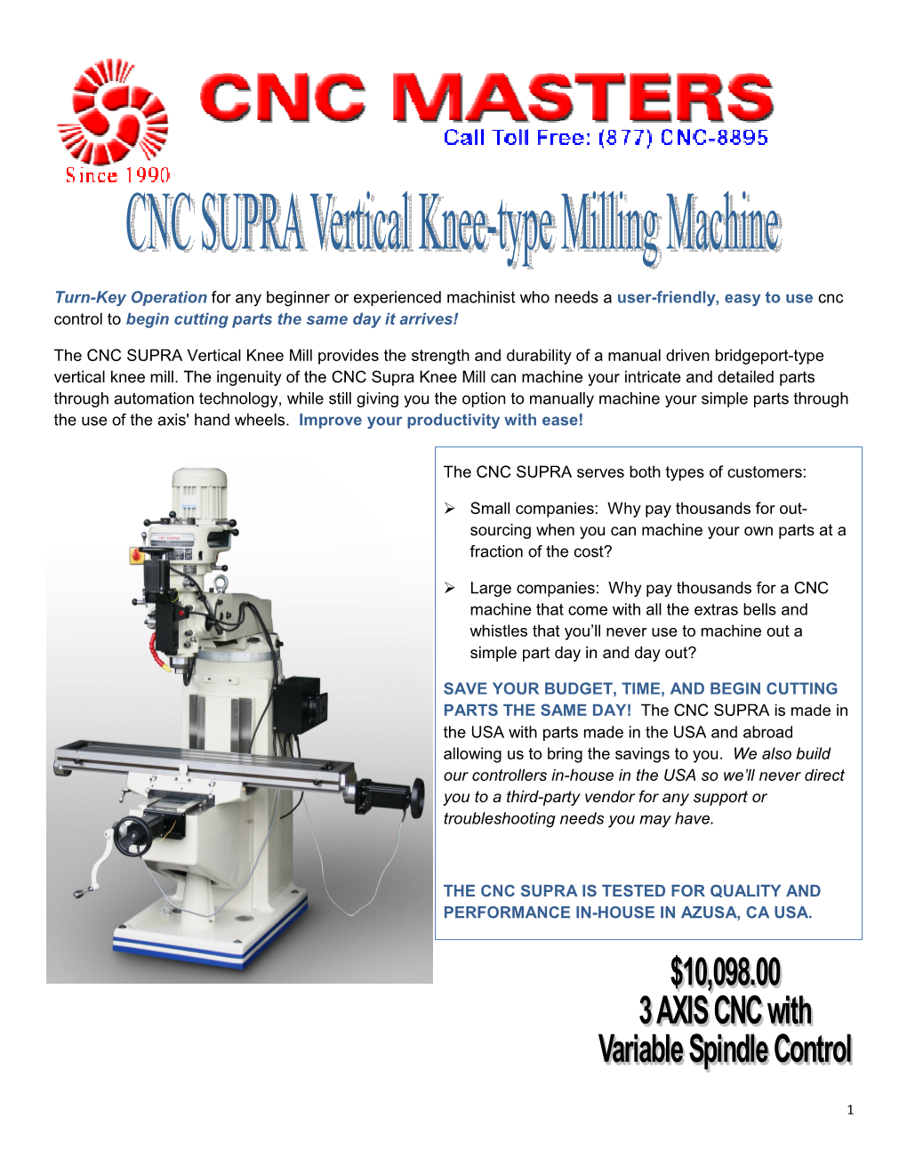 Cnc Supra Vertical Knee-Type Milling Machine Consists Of