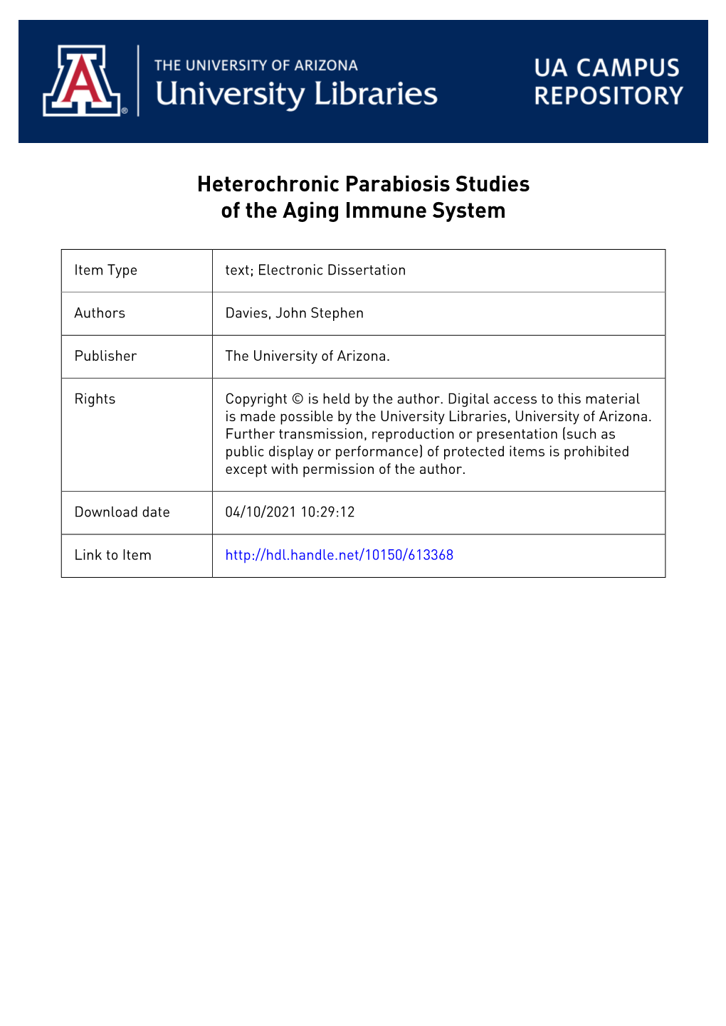 Heterochronic Parabiosis Studies of the Aging Immune System