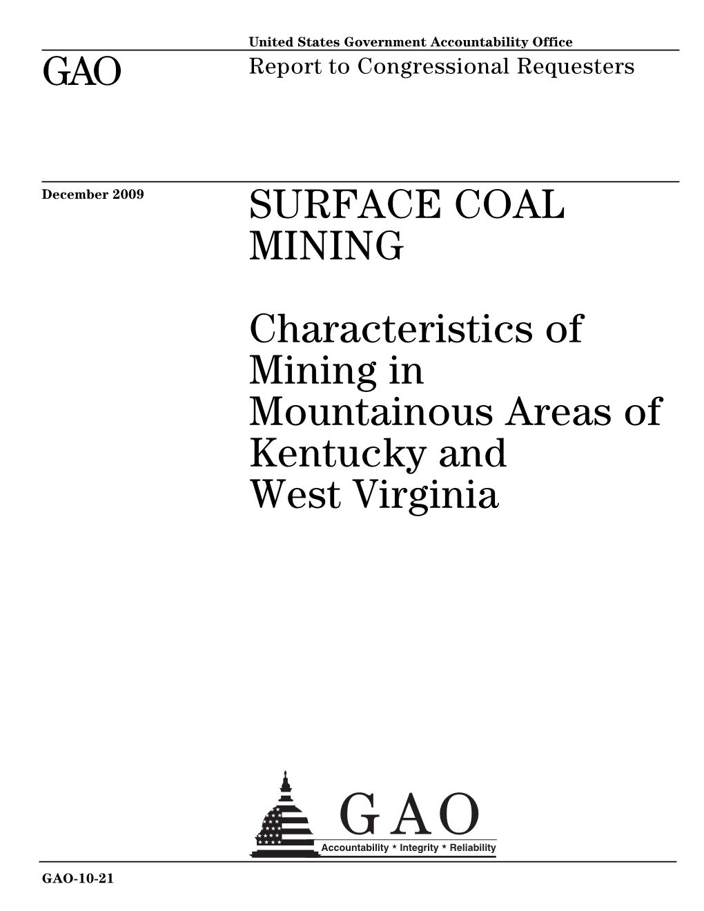 SURFACE COAL MINING Characteristics of Mining in Mountainous Areas of Kentucky and West Virginia