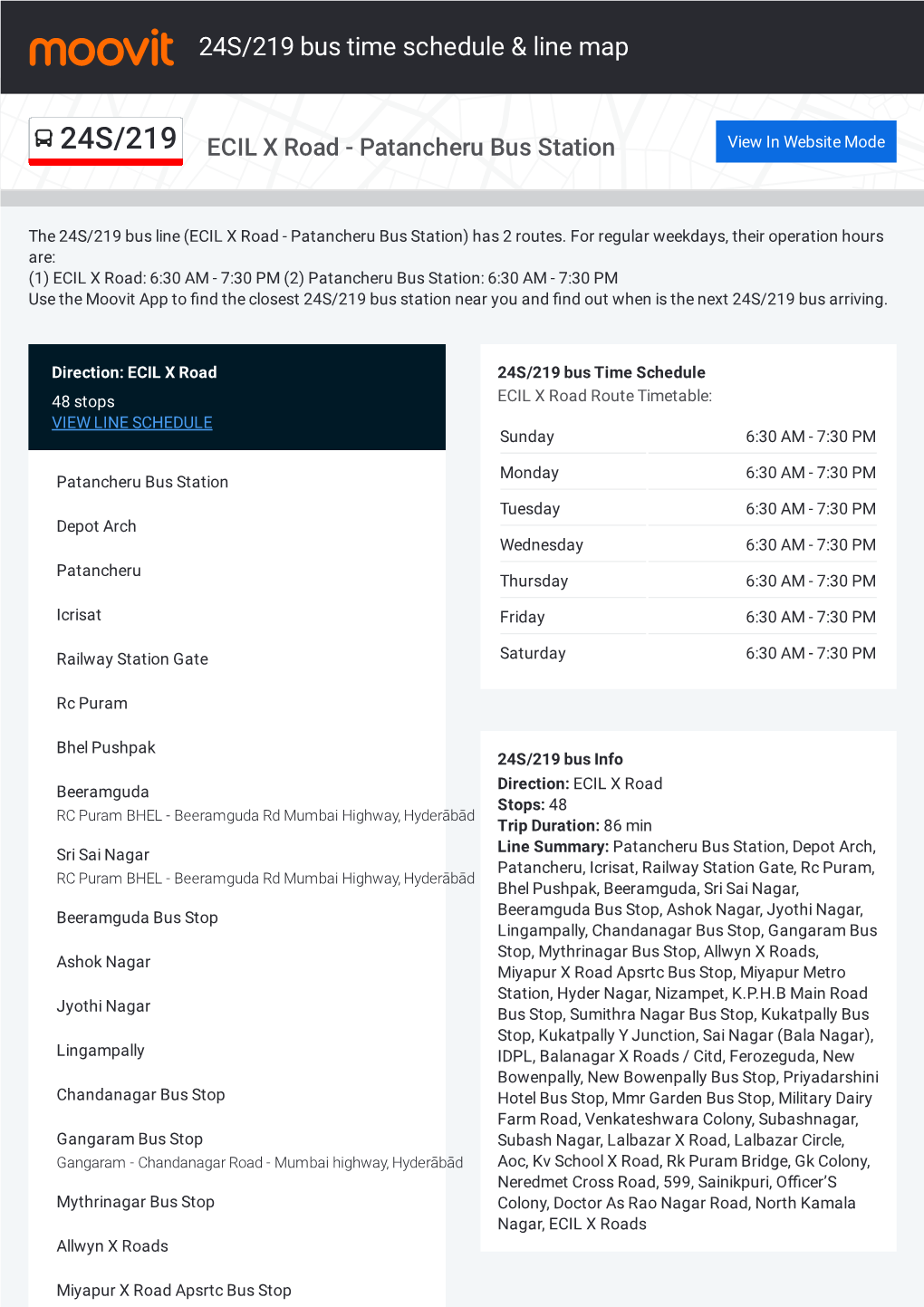 24S/219 Bus Time Schedule & Line Route