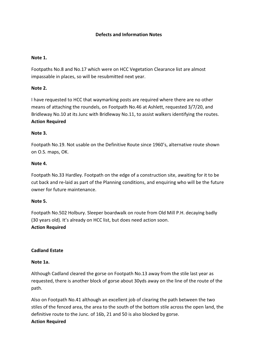 Defects and Information Notes Note 1. Footpaths No.8 and No.17 Which