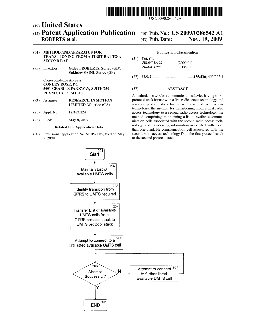 US 2009/0286542 A1 ROBERTS Et Al