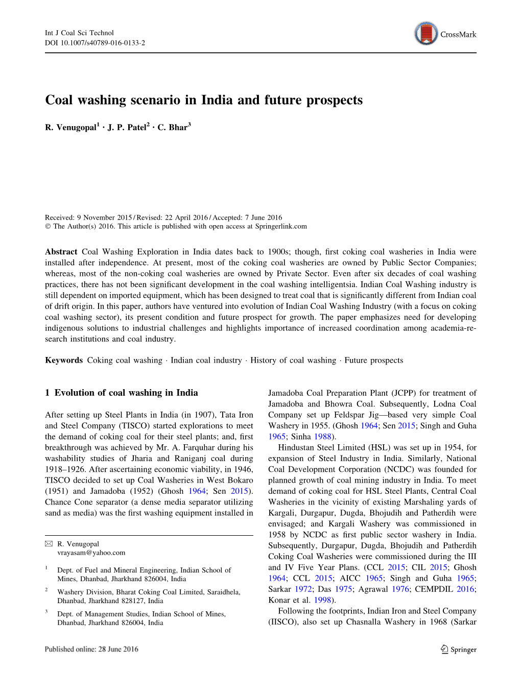 Coal Washing Scenario in India and Future Prospects