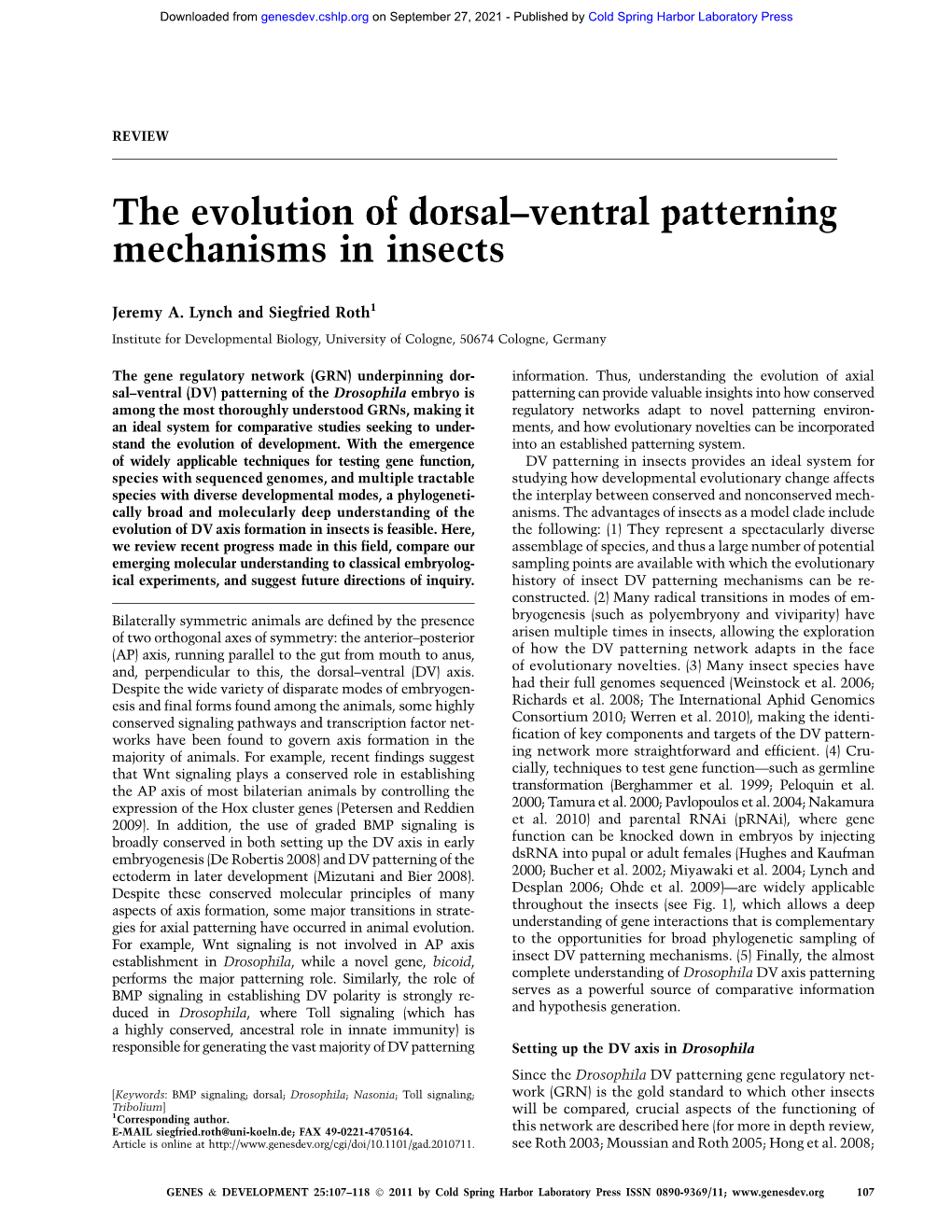 The Evolution of Dorsal–Ventral Patterning Mechanisms in Insects