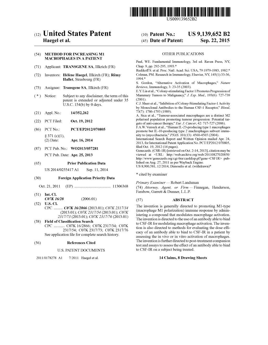 (12) United States Patent (10) Patent No.: US 9,139,652 B2 Haegel Et Al