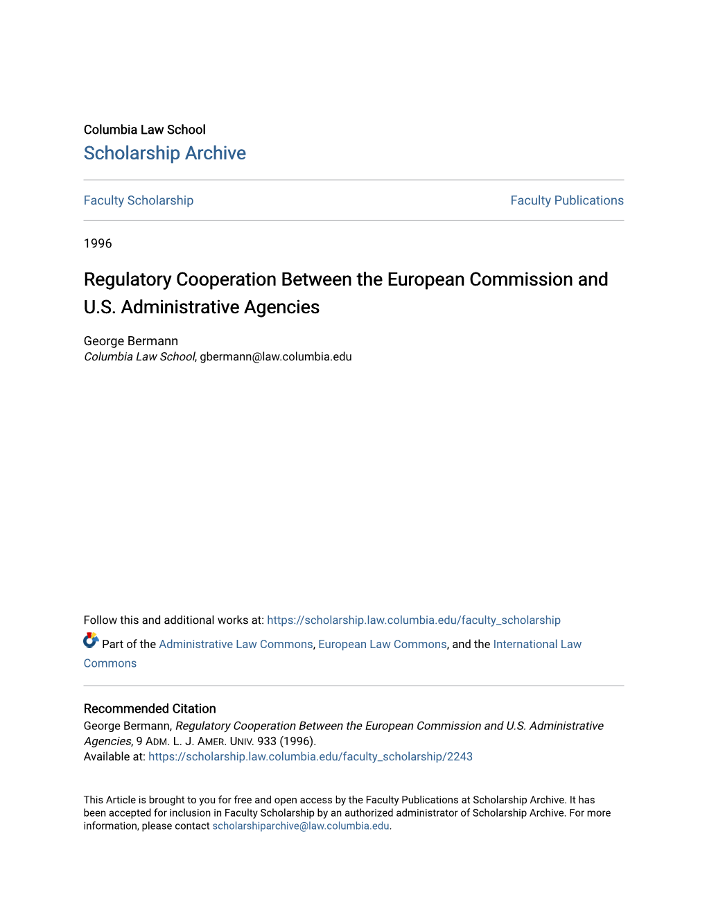 Regulatory Cooperation Between the European Commission and U.S. Administrative Agencies