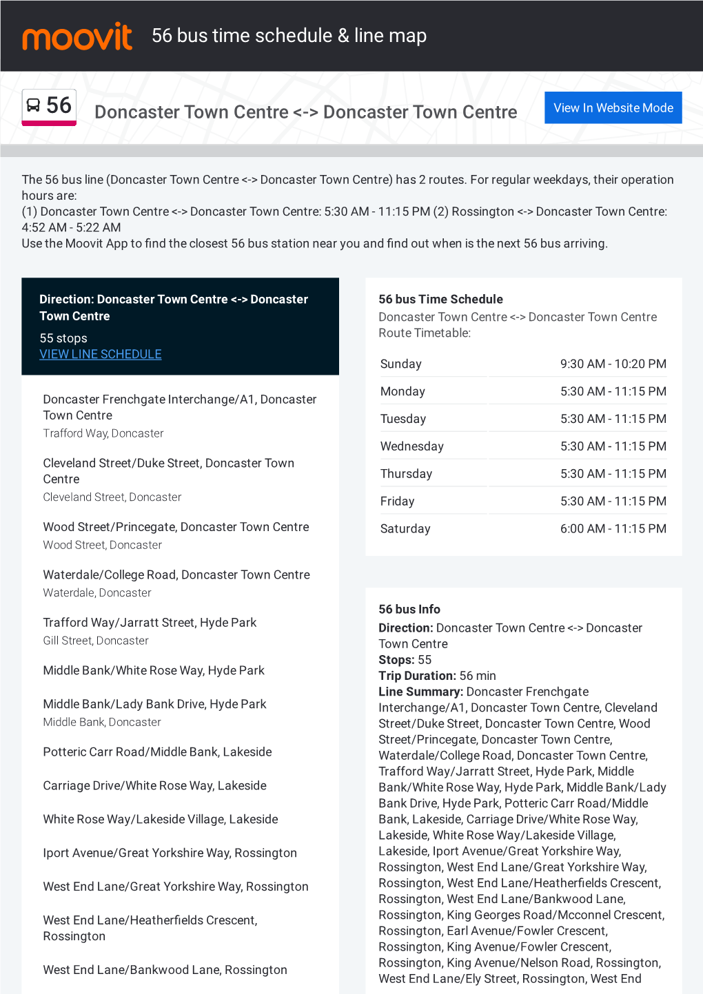 56 Bus Time Schedule & Line Route