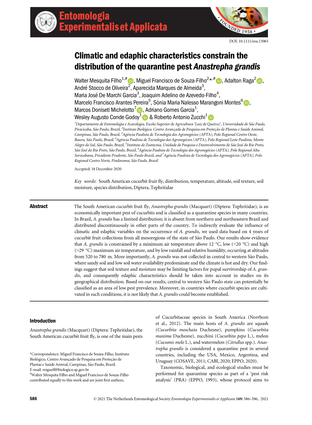 Climatic and Edaphic Characteristics Constrain the Distribution of the Quarantine Pest Anastrepha Grandis