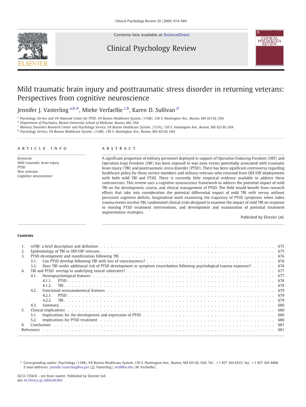 Mild Traumatic Brain Injury and Posttraumatic Stress Disorder in Returning Veterans: Perspectives from Cognitive Neuroscience