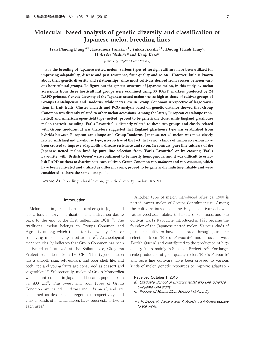 Molecular-Based Analysis of Genetic Diversity and Classification of Japanese Melon Breeding Lines