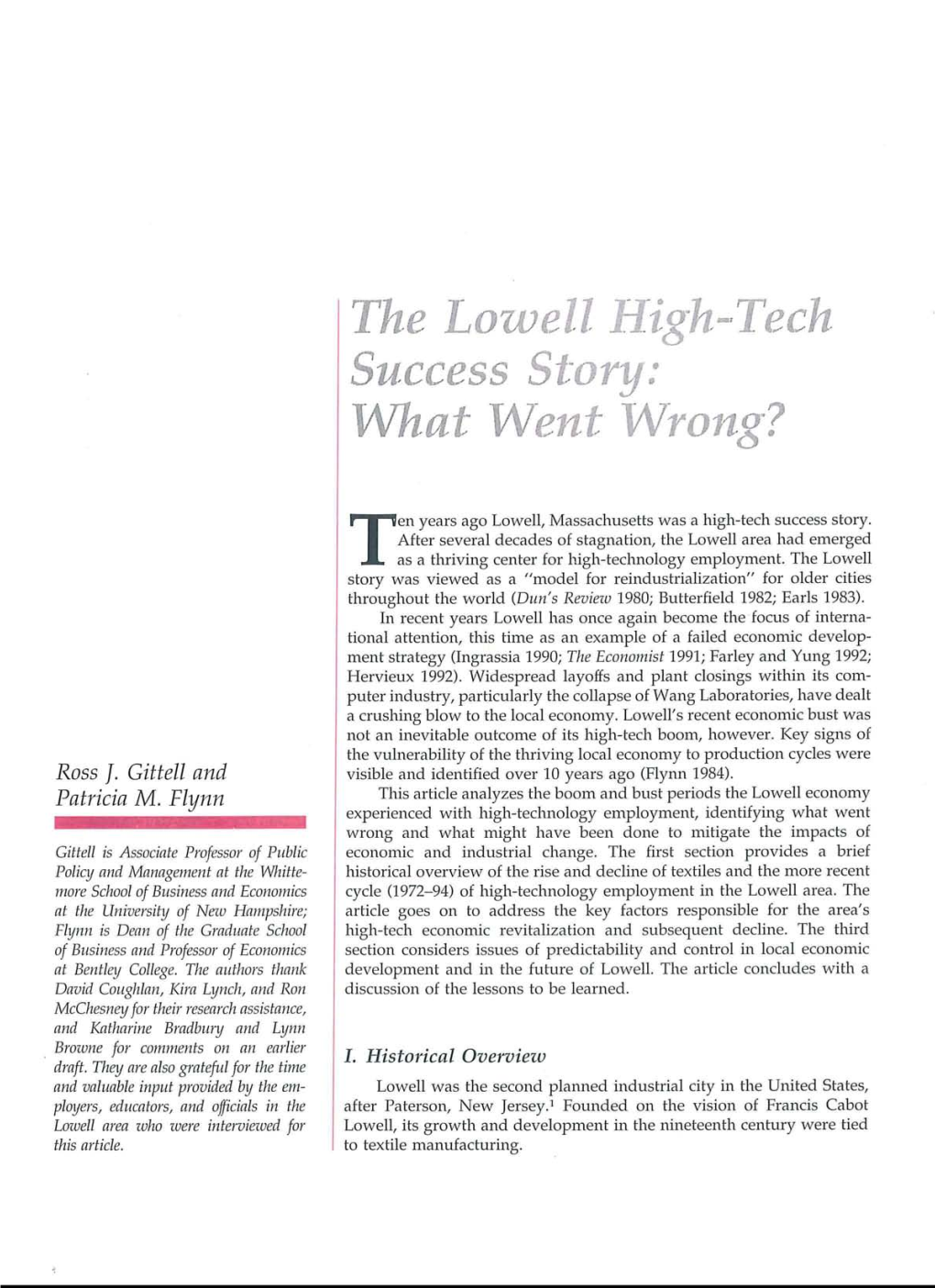 The Lowell High- Tech Success Story
