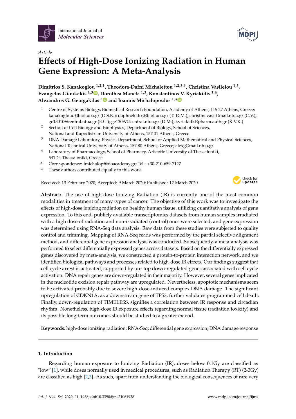 Effects of High-Dose Ionizing Radiation in Human Gene Expression