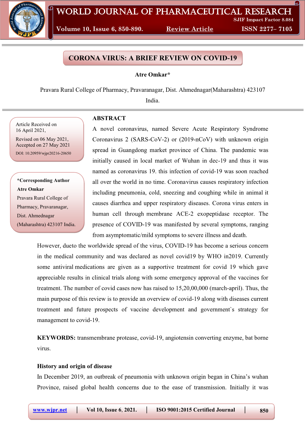 World Journal of Pharmaceutical Research Omkar