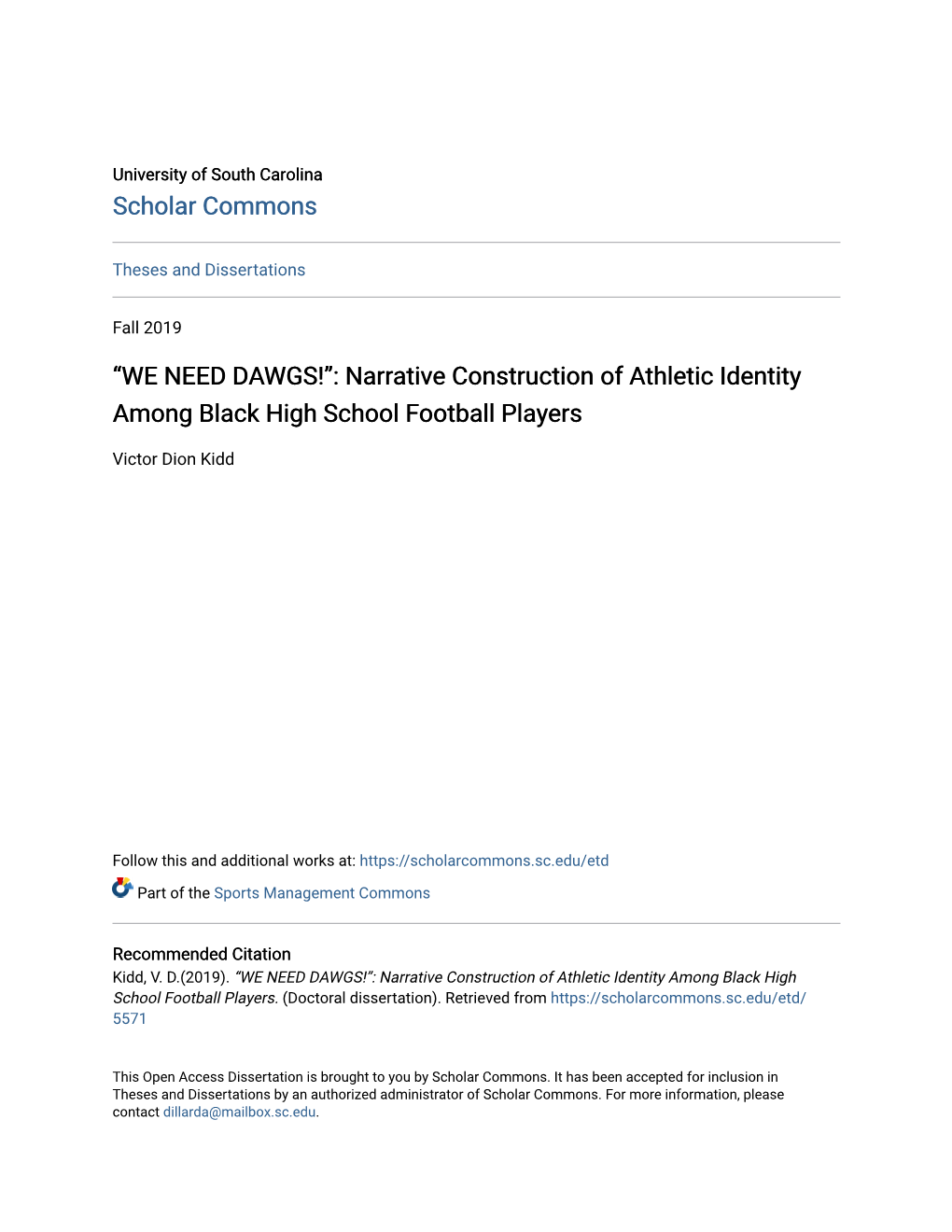 Narrative Construction of Athletic Identity Among Black High School Football Players