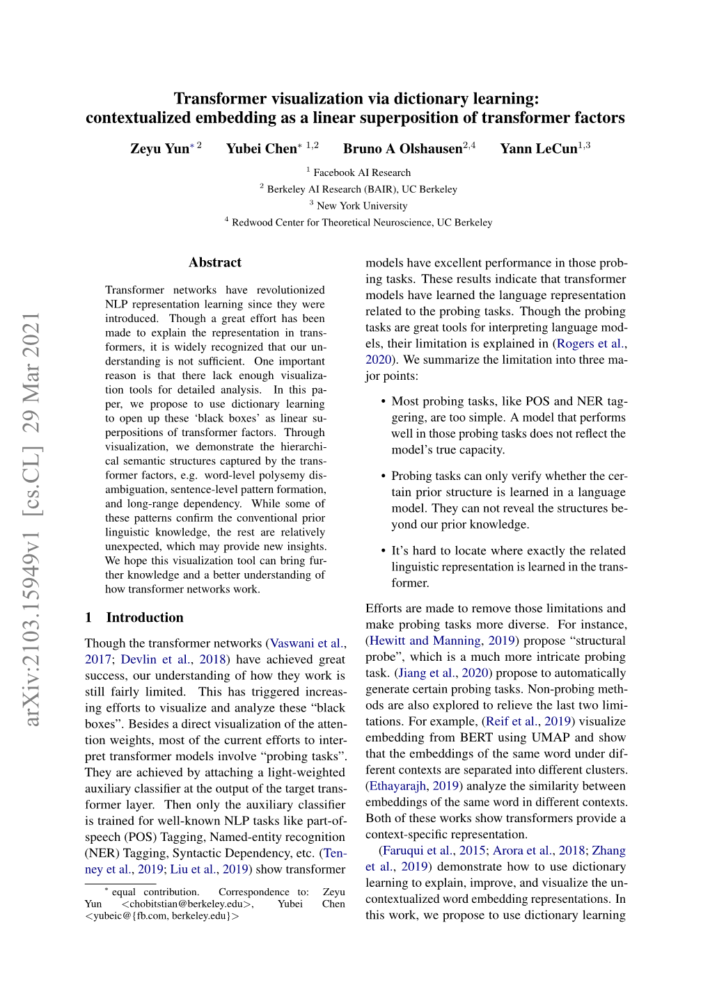 Transformer Visualization Via Dictionary Learning: Contextualized Embedding As a Linear Superposition of Transformer Factors