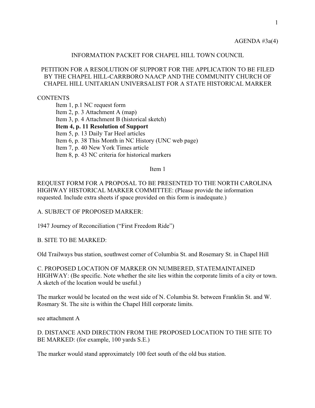 Information Packet for Chapel Hill Town Council