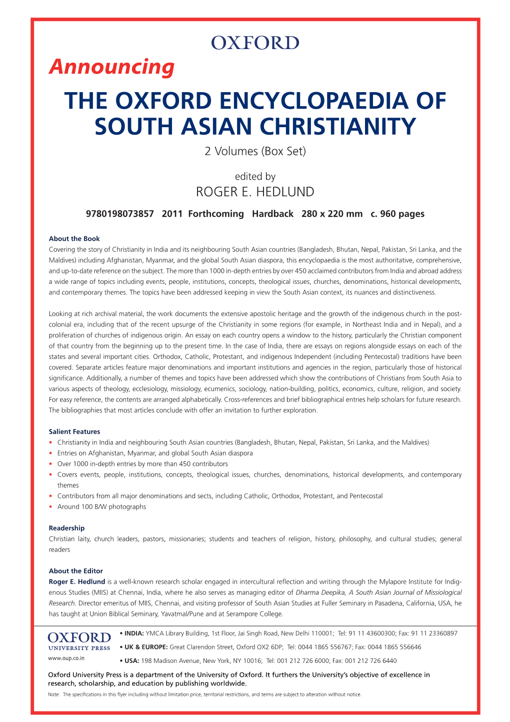 THE OXFORD ENCYCLOPAEDIA of SOUTH ASIAN CHRISTIANITY 2 Volumes (Box Set)