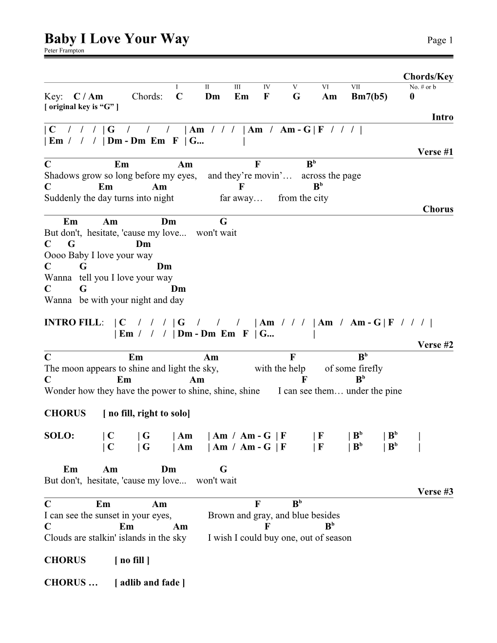 Baby I Love Your Way Page 1