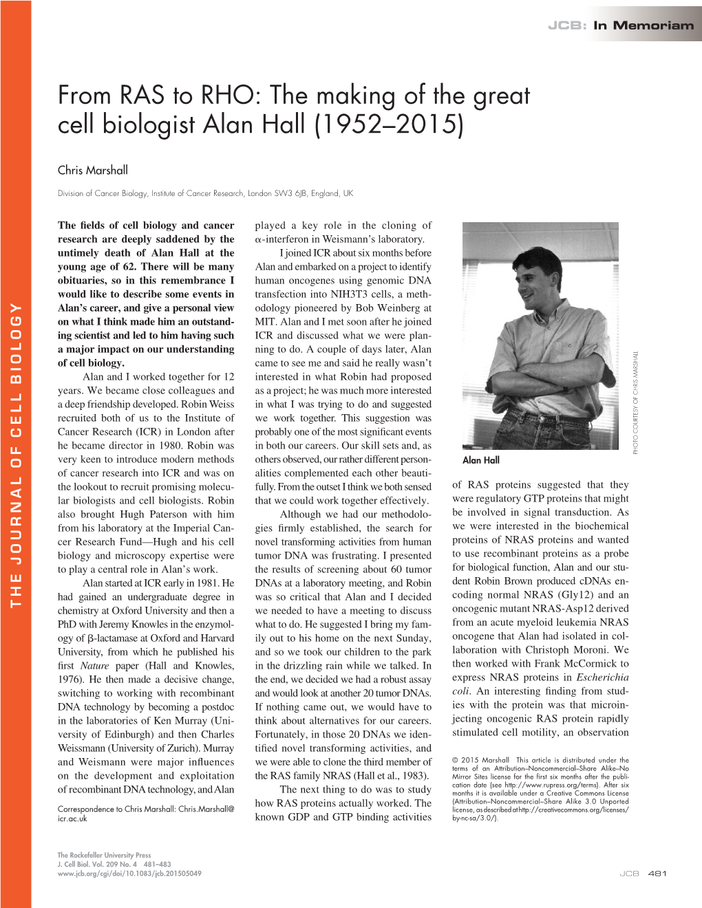 The Making of the Great Cell Biologist Alan Hall (1952–2015)